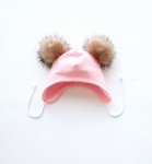 Czapka wiązana róż i pompony beżowe