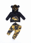 Komplet złote liście i czerń  - legginsy i bluza z kapturem