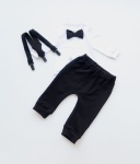 Komplet czerń  - baggy i body z muchą oraz szelki  