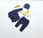 Rodzinny komplet granat z guziczkami i musztarda  - tata & syn    