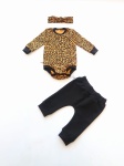 Komplet panterka musztarda i czerń - body, legginsy i opaska