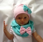 Komplet róż z aqua - czapka i komin