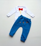 Komplet chaber i czerwień na roczek - baggy i body z muchą 