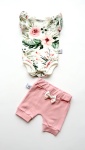 Komplet kwiaty w ogrodzie i róż kwarcowy 2 - body kwiaty w ogrodzie i spodenki  