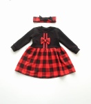 Komplet - sukienka krata czerwona z koronką i opaska 