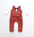 Komplet krata czerwono - zielona - kamizelka, body i baggy  