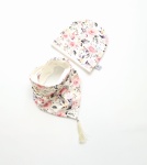 Komplet różany ogród i ecru  - czapka i chusta   