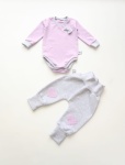 Komplet lilia z szarością - bezuciskowe baggy i body   