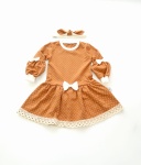 Komplet groszki na cynamonie  - sukienka z bufkami i opaska 2
