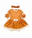 Komplet groszki na cynamonie  - sukienka z bufkami i opaska   