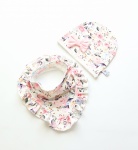 Komplet różany ogród - czapka i chusta  z falbankami  