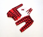 Black-red squared set - coat, t-shirt, trousers and braces