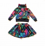 Komplet welur witraż - bluza z kominem i spódnica 