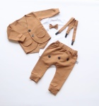 Komplet karmel z guziczkami - frak, body, baggy i szelki   