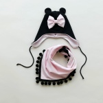 Komplet myszka czerń i róż wiązany -  czapka i chusta  