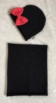 Black set with coral bow - cap and chimney scarf