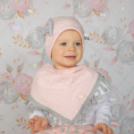 Komplet groszki i szarości -  czapka i chusta  