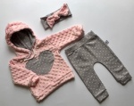 Komplet groszki i minky - legginsy+bluza+opaska
