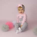 Komplet myszka w groszki z kokardką - body, legginsy i opaska