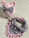 Spots on pink set with small ears - cap and chimney scarf