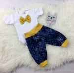 Komplet kotwice i musztarda - body z muchą i spodnie bezuciskowe