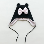 Czapka z uszami wiązana czerń i róż