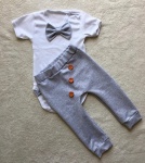 Gray with buttons set - trousers and body with bowtie