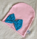 Pink cap with turquoise bow