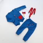 Komplet chaber i czerwień na roczek - frak, baggy, szelki i body