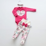 Komplet jednorożce i fuksja 2 - body, półśpiochy bezuciskowe i opaska