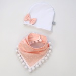 Komplet groszki z bielą - czapka i chusta 