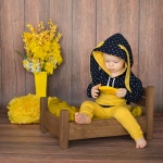 Komplet króliczek - granat w groszki i musztarda - bluza i baggy