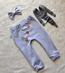 Gray set with buttons - trousers, body with bow-tie and braces  