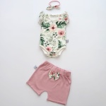 Komplet - body kwiaty w ogrodzie, spodenki i opaska 