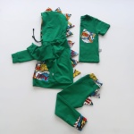 Komplet Dino zieleń i komiks - bluza na zamek, koszulka i baggy  