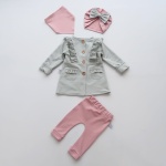 Komplet popiel z falbankami - płaszczyk, legginsy, turban i chusta 