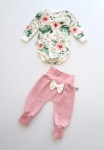Komplet kwiaty w ogrodzie i róż kwarcowy  - bezuciskowe baggy i body   