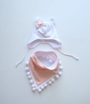 Komplet myszka biel i groszki wiązany -  czapka i chusta  