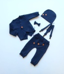 Komplet granat z guziczkami - frak, szelki, baggy i mucha  oraz czapka