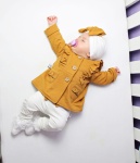 Komplet solony karmel i ecru - płaszczyk, legginsy i turban 