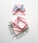 Komplet róż pudrowy i szarości - turban i chusta  