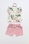 Komplet kwiaty w ogrodzie i róż kwarcowy - koszulka, spodenki  i opaska 