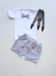 Grey set with buttons - body, shorts and braces 