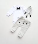 Komplet popiel z guziczkami - baggy i body z muchą oraz szelki 