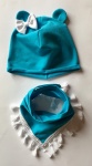 Komplet turkus  z uszkami  -  czapka i chusta   