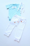 Komplet biel z guziczkami - baggy i body z muchą oraz szelki