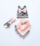 Komplet myszka w groszki -  czapka, chusta i opaska 