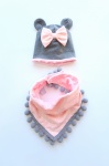 Komplet myszka melanż i róż w  groszki -  czapka i chusta   