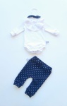 Komplet biel i granat z falbanką - body+legginsy+opaska   