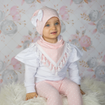 Komplet groszki i biel -  czapka i chusta    